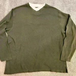Olive green and white, layered style long sleeve shirt
